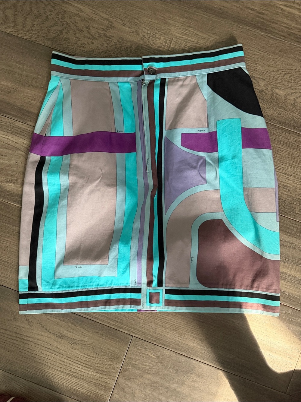 Emilio Pucci Geometric Pencil Skirt in Teal, Lavender & Brown - Picture 2 of 3